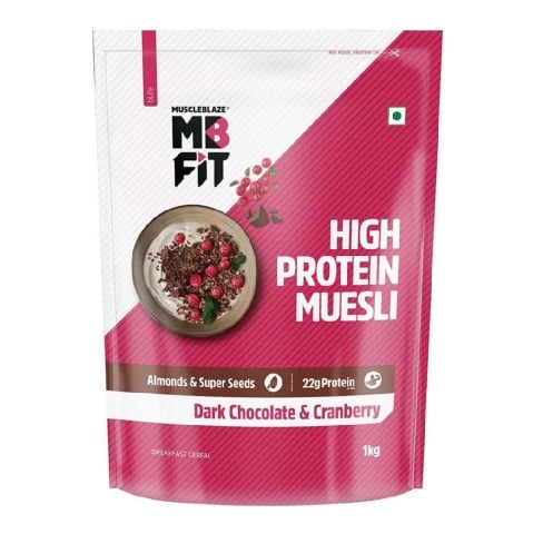 1 - MuscleBlaze High Protein Muesli OP,  1 kg  Dark Chocolate & Cranberry 