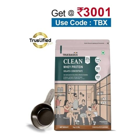 TrueBasics Clean Whey Protein (Isolate + Concentrate),  2.2 lb  Chocolate 