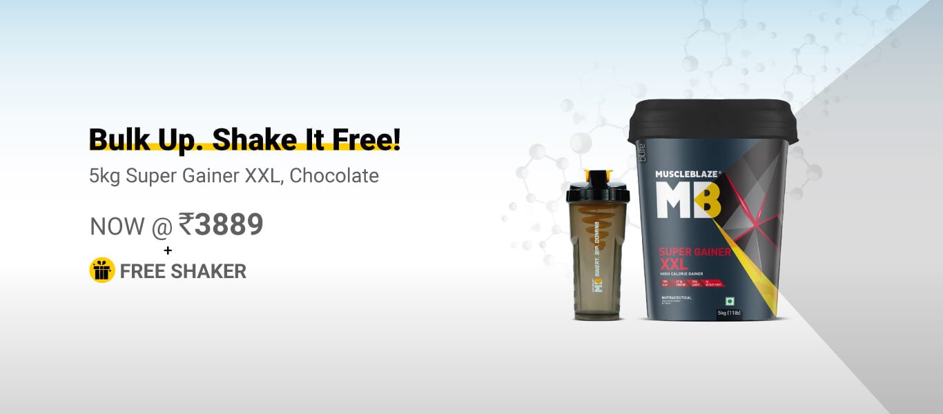 MuscleBlaze Super Gainer XXL Weight Gainer 5kg Chocolate @ 3889 + Free Shaker
