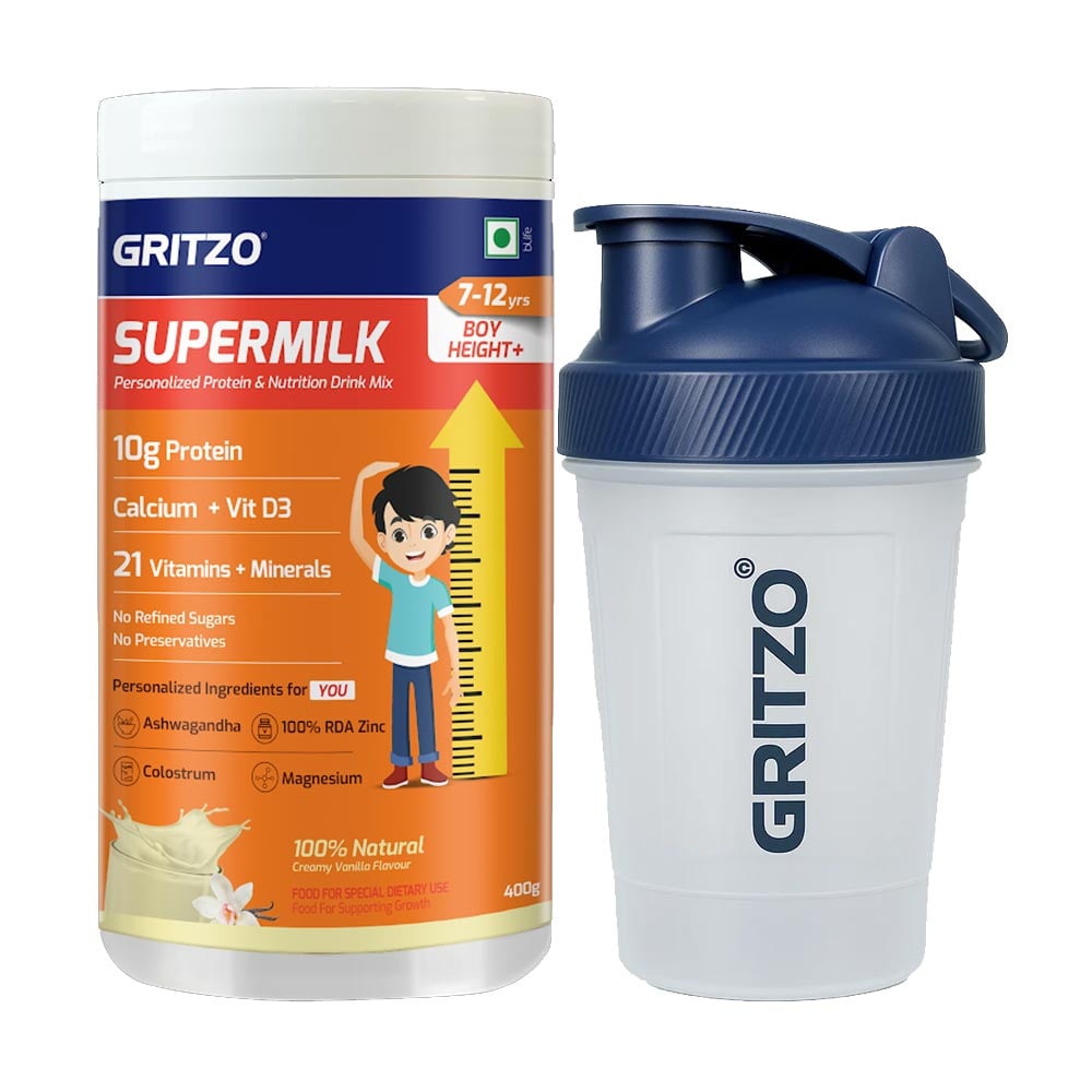Gritzo SuperMilk Height+ for 7-12 Yrs Girl 400 g Creamy Vanilla & Shaker Combo