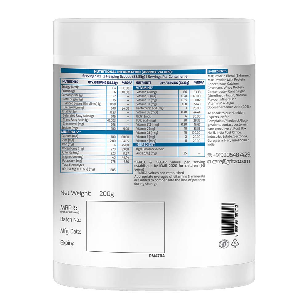 2 - Supermilk Gritzo Overall Growth for Boy/Girl 2-6 Yrs Protein & Nutrition Drink Mix,  200 g  Creamy Vanilla 