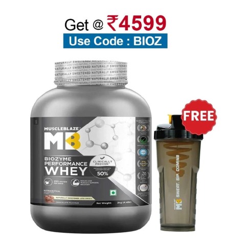 MuscleBlaze Biozyme Performance Whey,  4.4 lb  Less Sweet Chocolate 