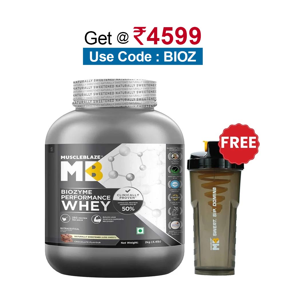 MuscleBlaze Biozyme Performance Whey,  4.4 lb  Less Sweet Chocolate 