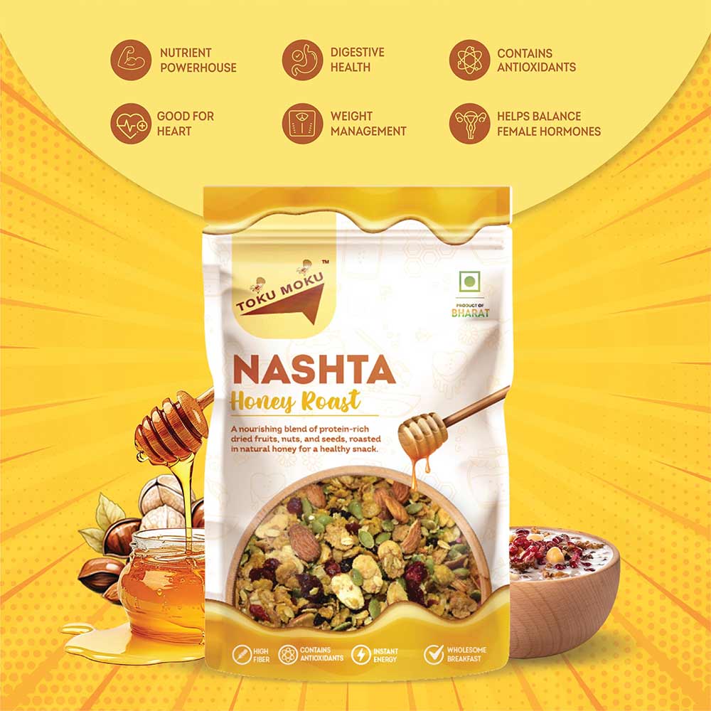 2 - TOKU MOKU Nashta Healthy Mixed Nuts with Dry Fruits,  Honey Roast (Pack of 5)  90 g 