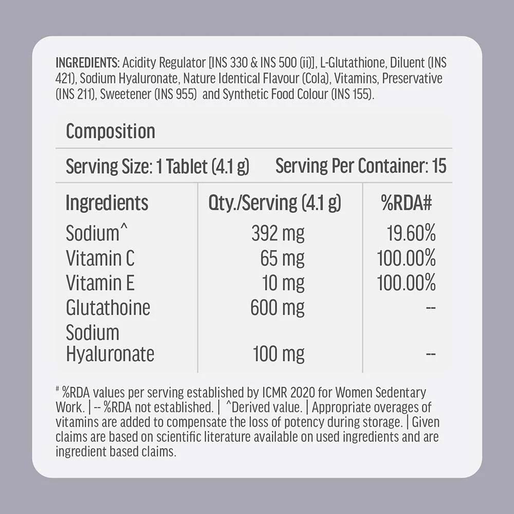 Glutathione Effervescent 15 Tabs Cola and 30 ml 10% Vitamin C Face Serum