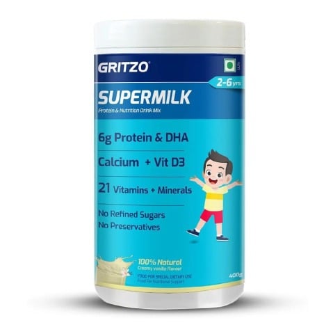 1 - Supermilk Gritzo Overall Growth for Boy/Girl 2-6 Years Protein & Nutrition Drink Mix OP,  400 g  Creamy Vanilla 