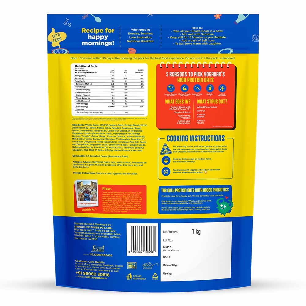 7 - Yogabar 26g High Protein Oats,  1 kg  Mum's Masala 