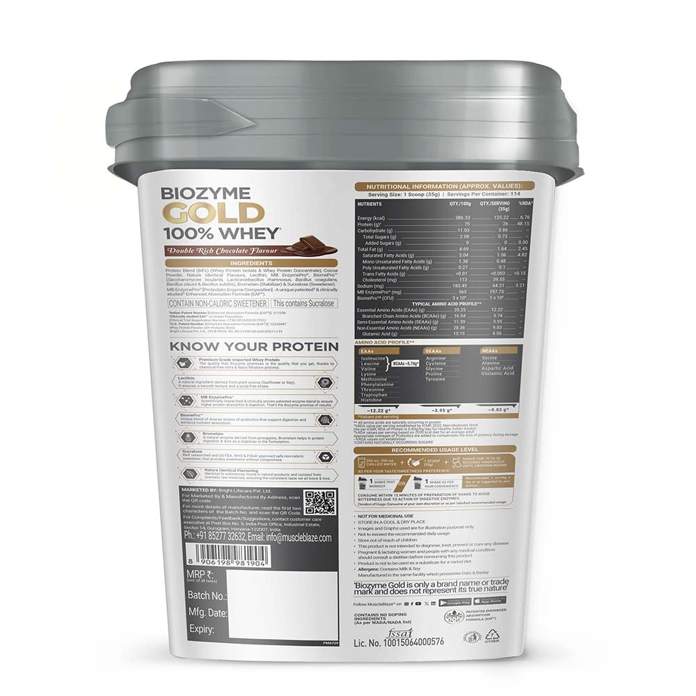 3 - MuscleBlaze Biozyme Gold 100% Whey,  8.8 lb  Double Rich Chocolate