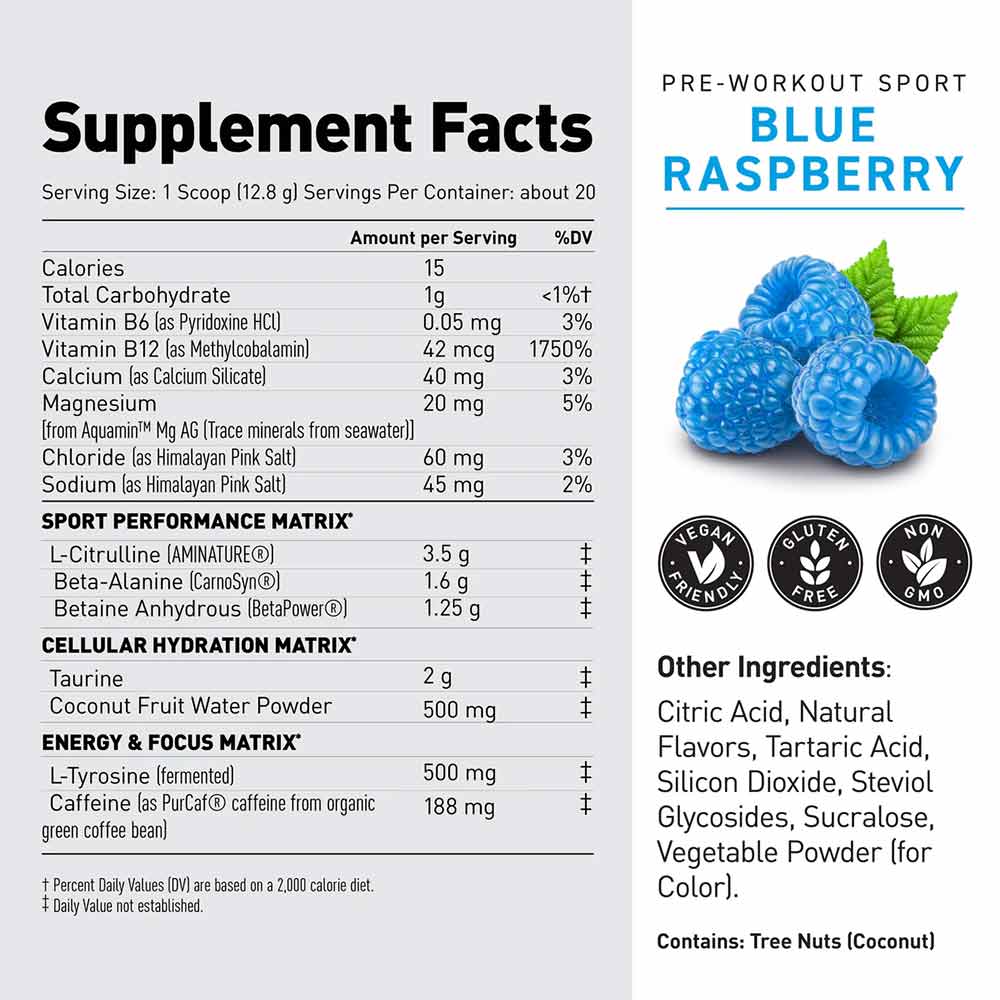 2 - Kaged Muscle Pre-Workout Sport,  0.56 lb  Blue Rasspberry 