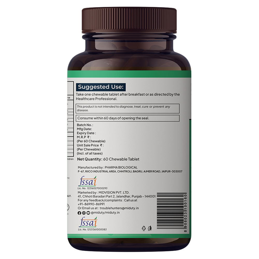 4 - Miduty Kids Calcium with Vitamin D3 & Magnesium,  60 chewable tablet(s)  Unflavoured 