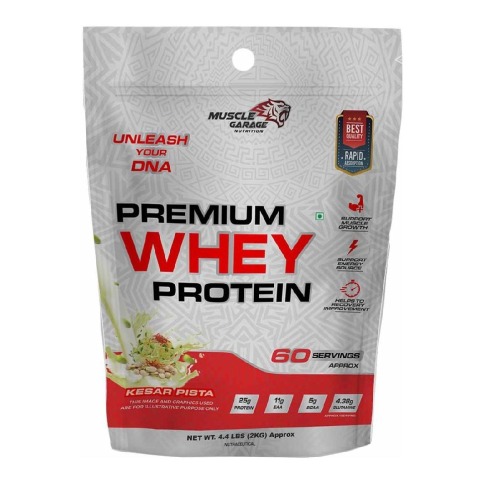1 - Muscle Garage Premium Whey Protein, 4.4 lb Kesar Pista