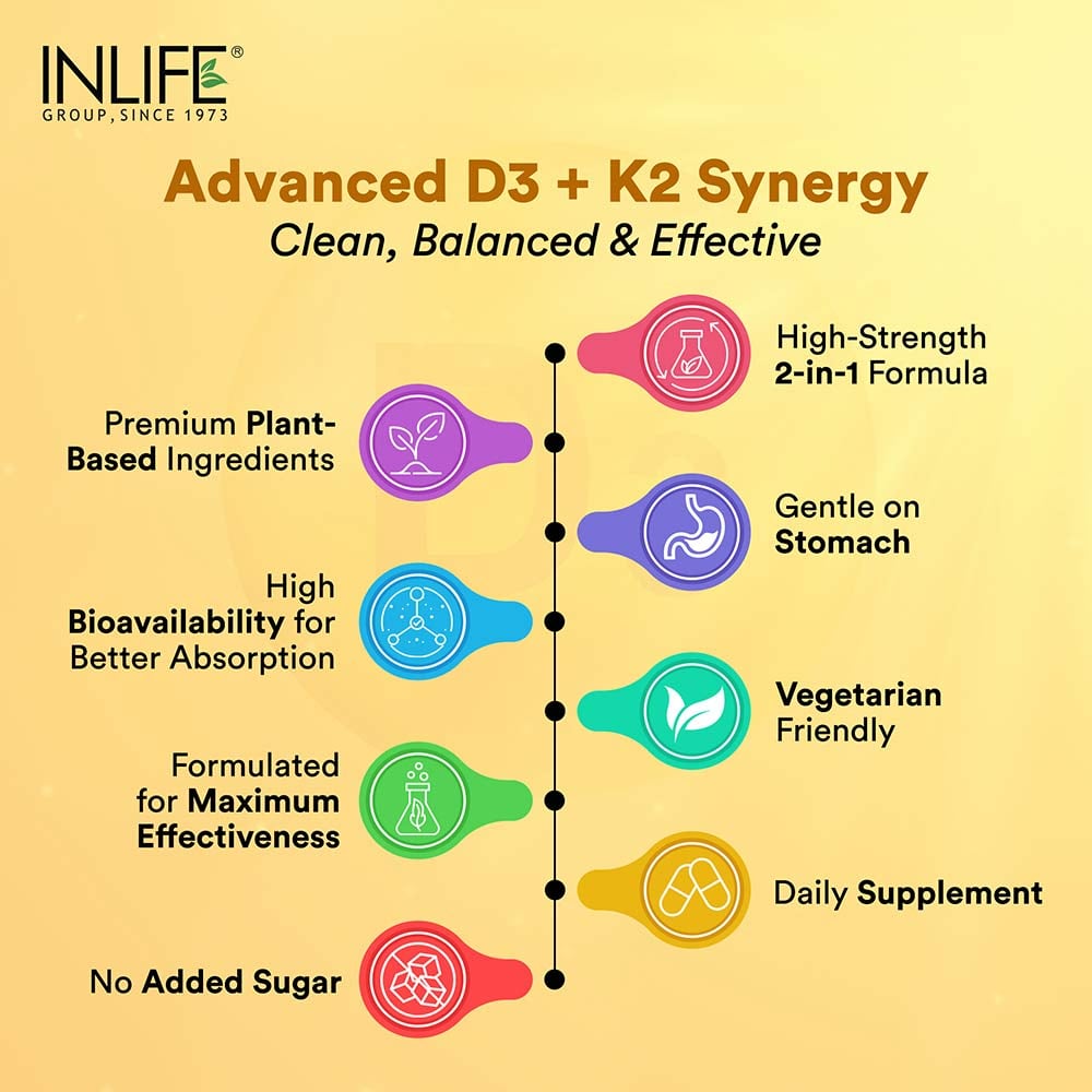2 - INLIFE Plant Based Vitamin D3 (600 IU) +  K2 (MK7),  60 tablet(s)  Unflavoured 