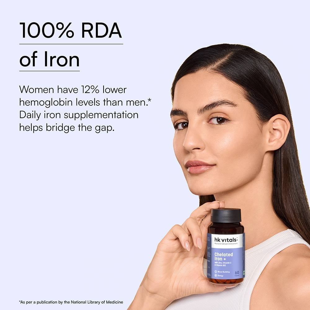 7 - HK Vitals Chelated Iron + with Zinc Vitamin B12 & Vitamin C,  60 capsules