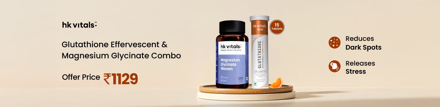 HealthKart HK Vitals Glutathione Effervescent Orange 15 tabs & Magnesium Glycinate Women 120 Tabs Combo | Offer Price - Rs. 1129