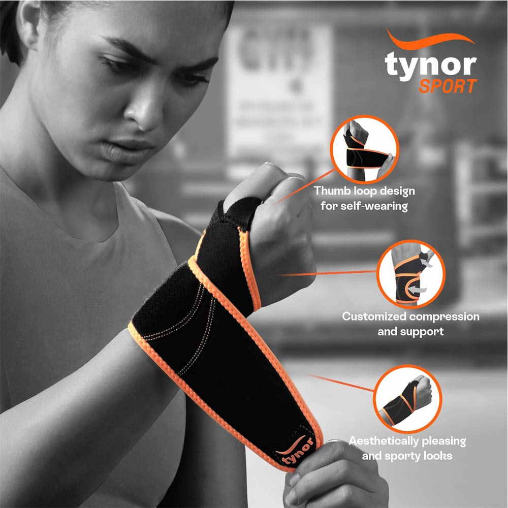 2 - Tynor Wrist Support with Thump Loop (Neo),  Black with Green  Universal 