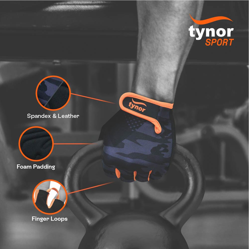 2 - Tynor Tynogrip Gym Gloves,  Black with Orange  Large 