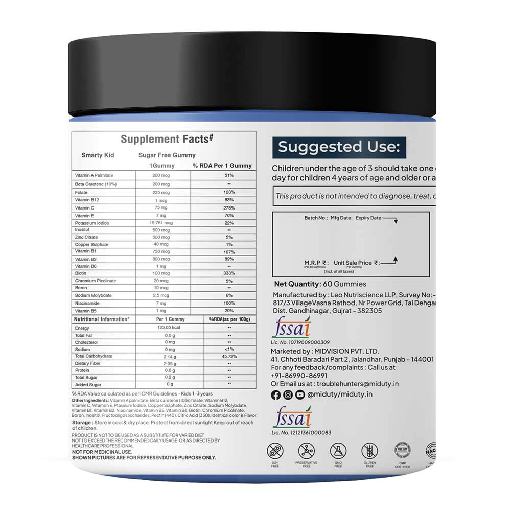 4 - Miduty Smarty Kids,  60 gummies  Unflavoured 