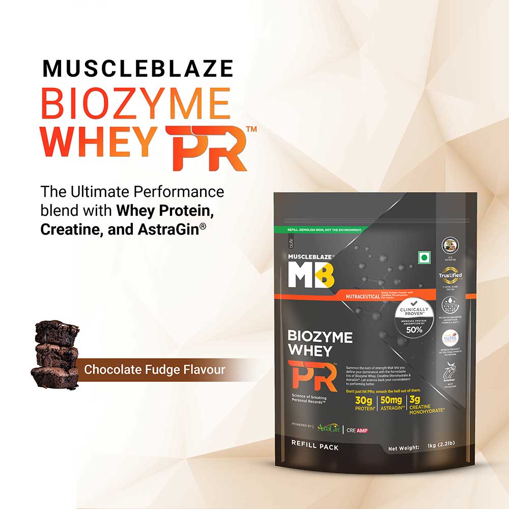2 - MuscleBlaze Biozyme Whey PR,  2.2 lb  Refill Pouch Chocolate Fudge