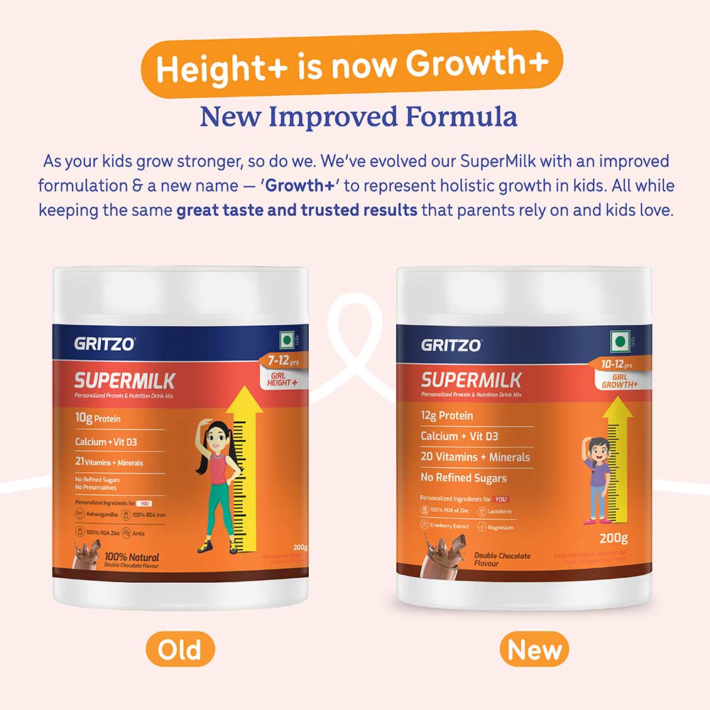3 - Supermilk Gritzo Growth+ for Girl 10-12 Yrs,  200 g  Double Chocolate