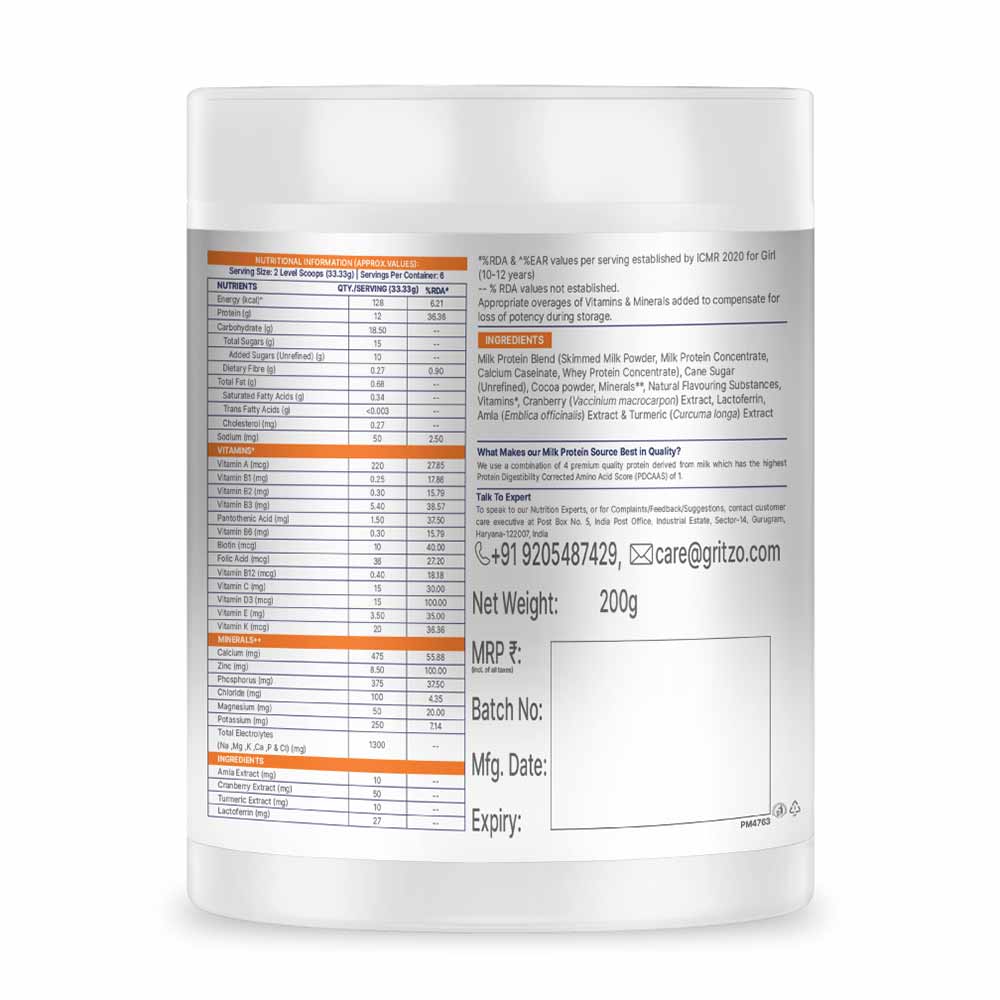 12 - Supermilk Gritzo Growth+ for Girl 10-12 Yrs,  200 g  Double Chocolate