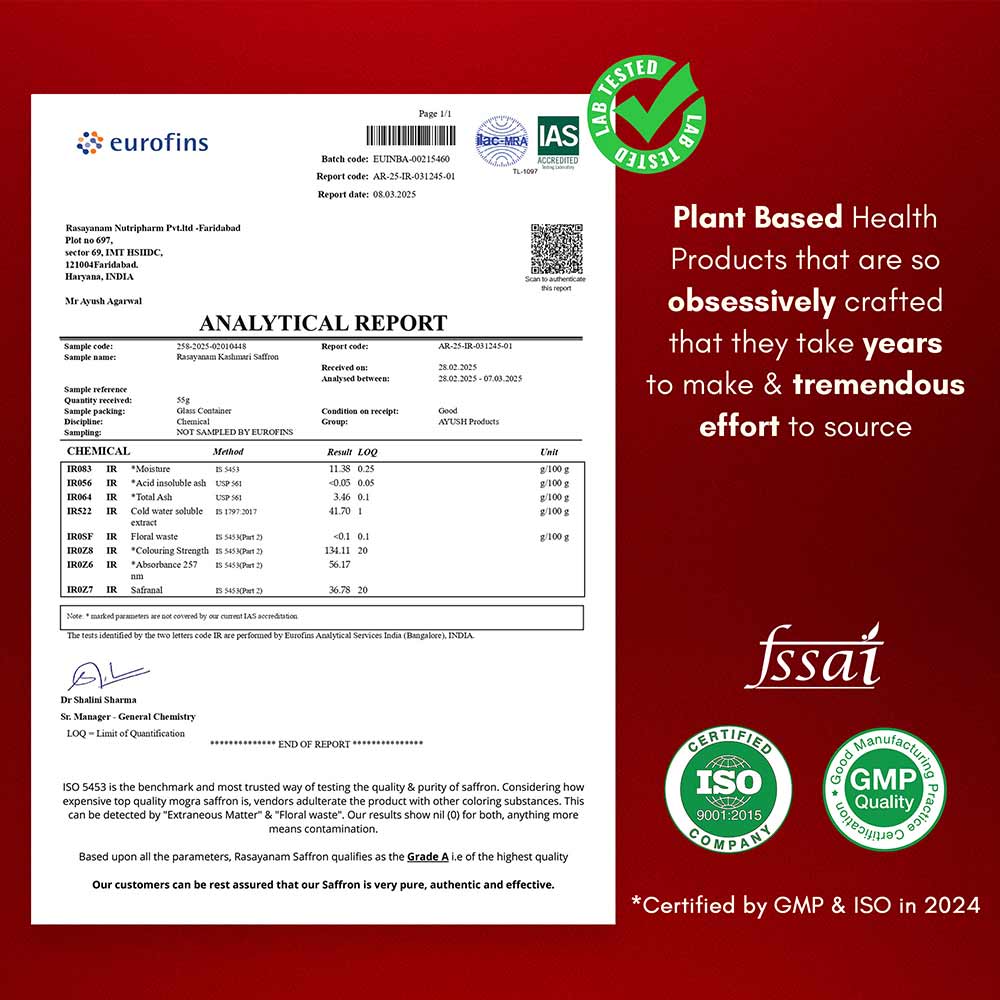 11 - Rasayanam Kashmiri Saffron Mongra,  Natural  1 g 