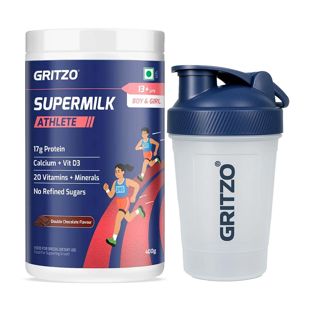 Supermilk Athlete for Boy/Girl 13+ Yrs 400g Double Chocolate and Shaker Combo