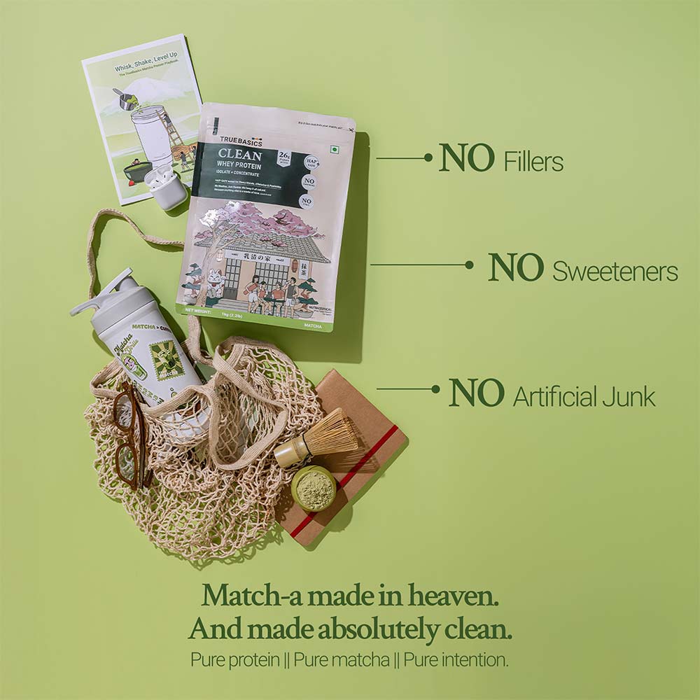 13 - TrueBasics Clean Whey Protein (Isolate + Concentrate),  2.2 lb  Matcha