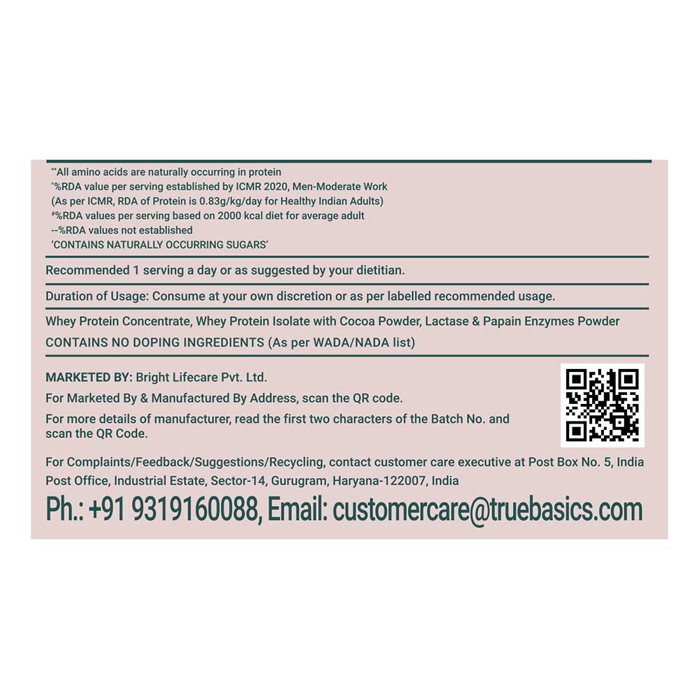 12 - TrueBasics Clean Whey Protein (Isolate + Concentrate),  2.2 lb  Chocolate (Refill Pack)