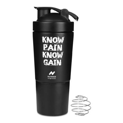 4 - GHC Stainless Steel Shaker Bottle,  Black (with Extra Compartment)  590 ml 