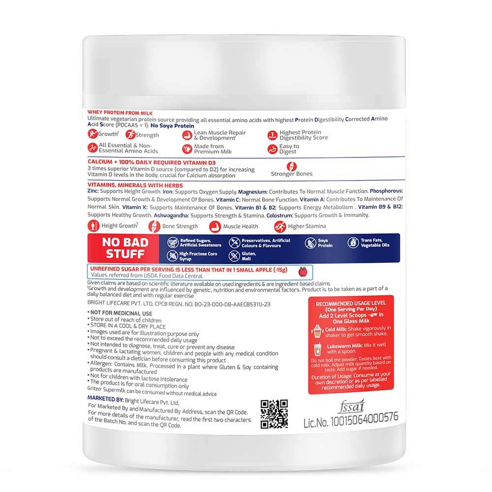 2 - Supermilk Gritzo Height+ for 13+ Yrs Boys Personalized Protein & Nutrition Drink Mix OP,  200 g  Double Chocolate 