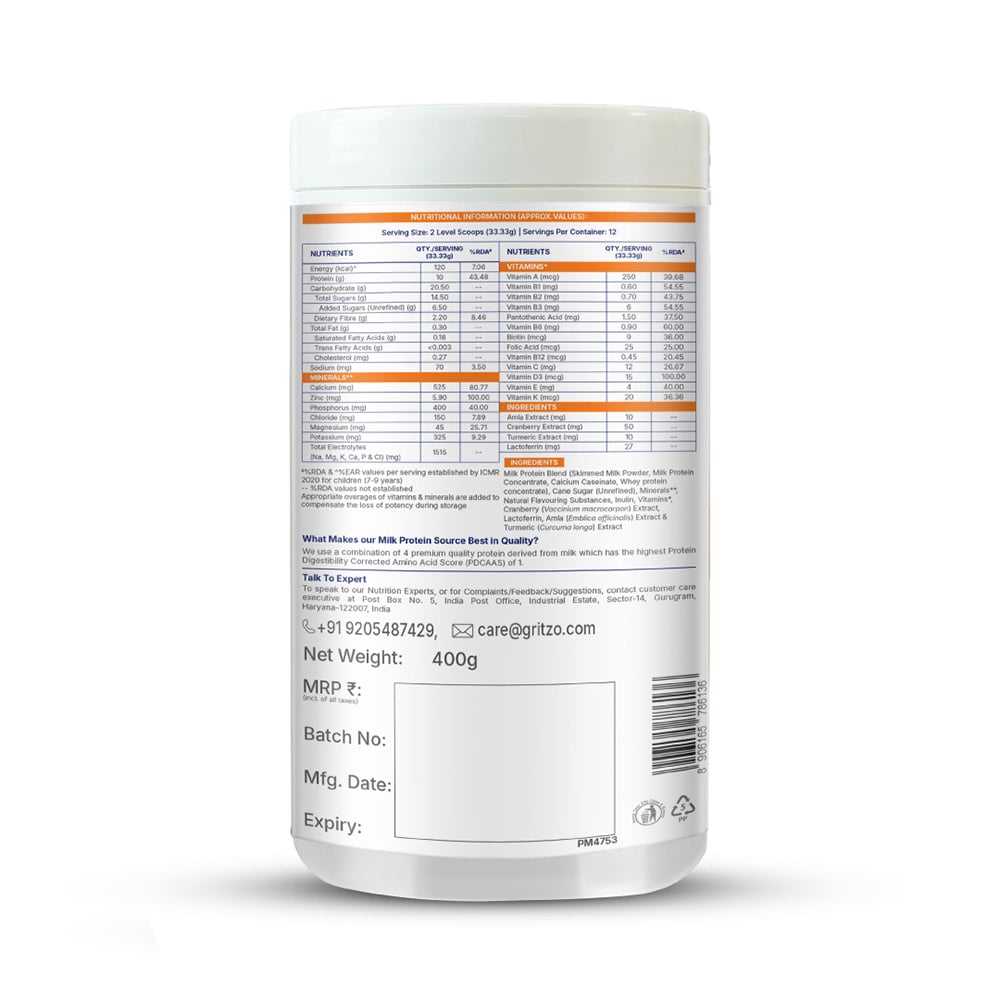 9 - Supermilk Gritzo Height+ for 7-12 Yrs Girls Personalized Protein & Nutrition Drink Mix,  400 g  Creamy Vanilla