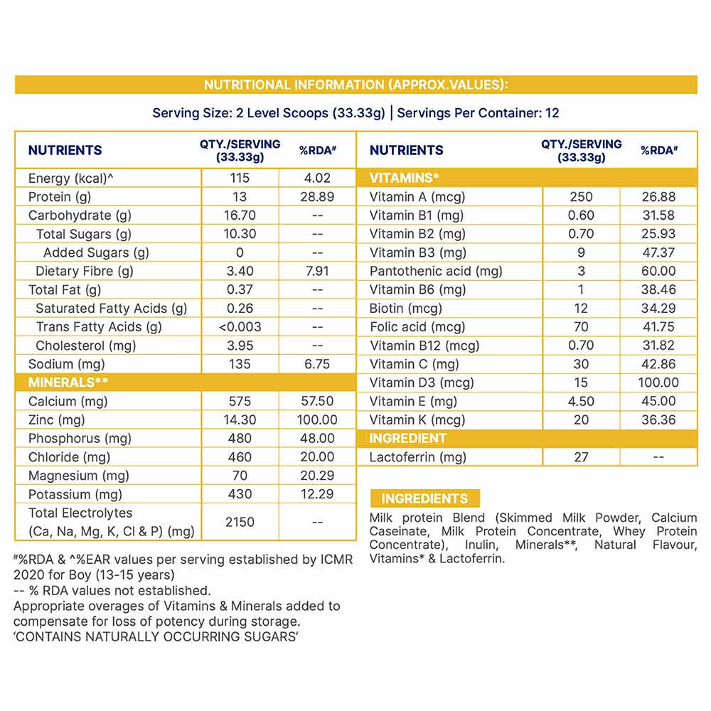 10 - Supermilk Gritzo Height+ Unsweetened for Boy 13+ Years,  400 g  Creamy Vanilla