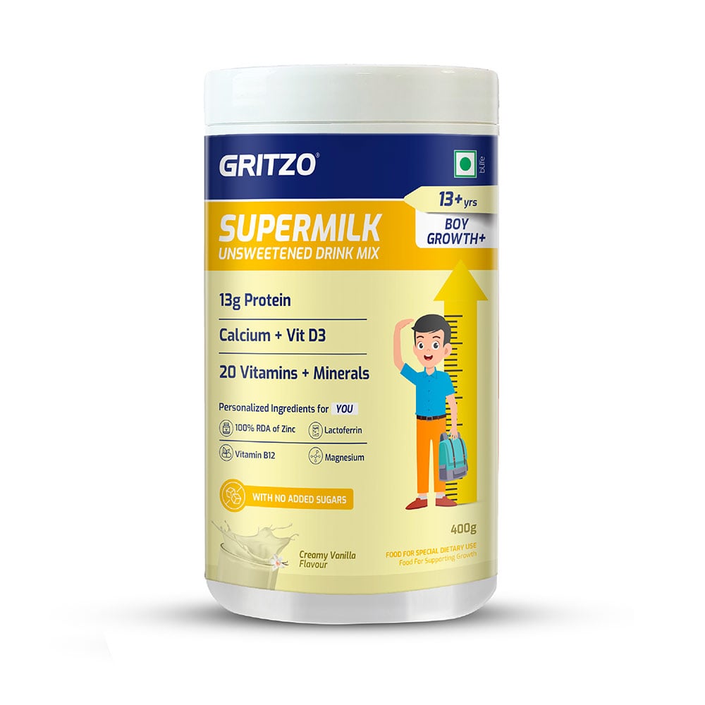 9 - Supermilk Gritzo Height+ Unsweetened for Boy 13+ Years,  400 g  Creamy Vanilla