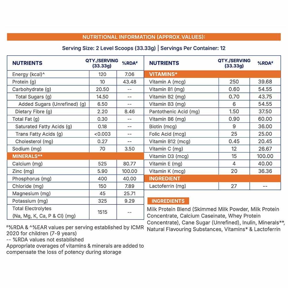 10 - Supermilk Gritzo Height+ for Boy 7-12 Yrs Personalized Protein & Nutrition Drink Mix,  400 g  Creamy Vanilla