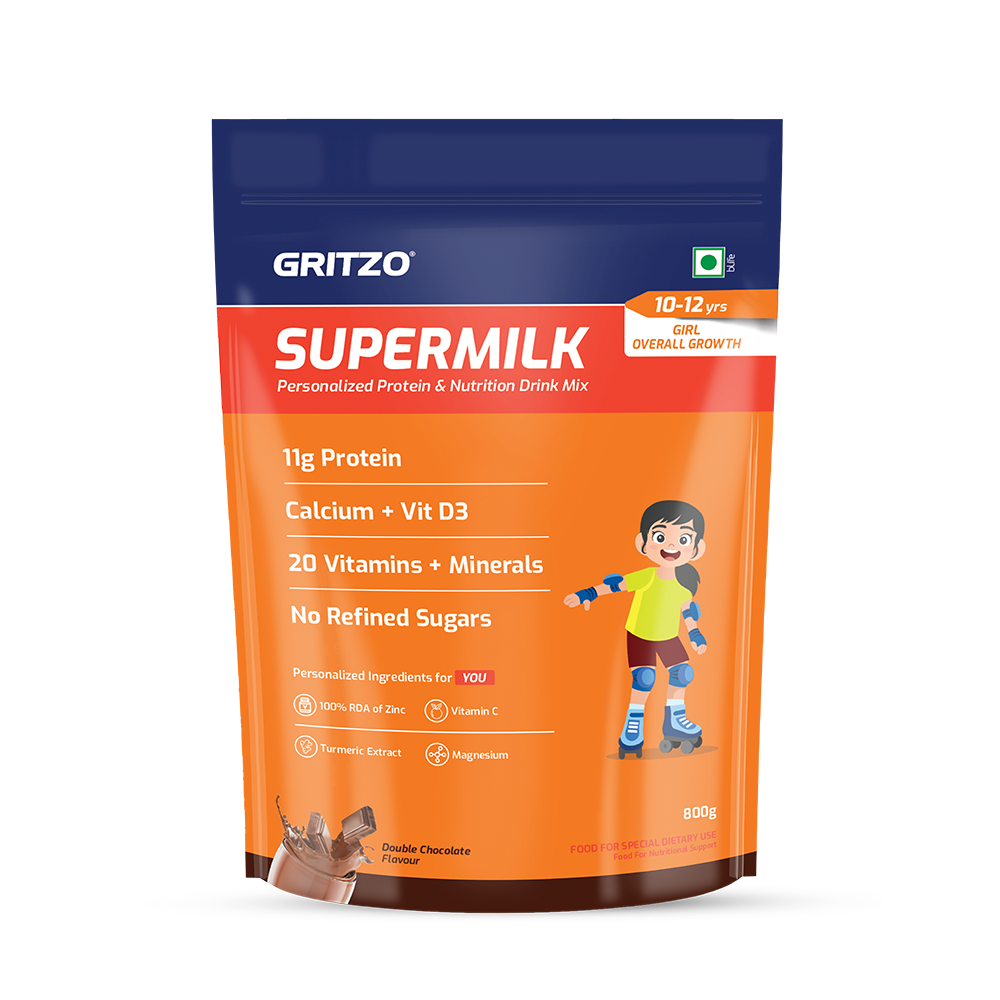 Supermilk Overall Growth for Girl 10 to 12 years,  800 g  Double Chocolate  10-12 Yrs  Girl  Overall Growth  With Unrefined Sugar 