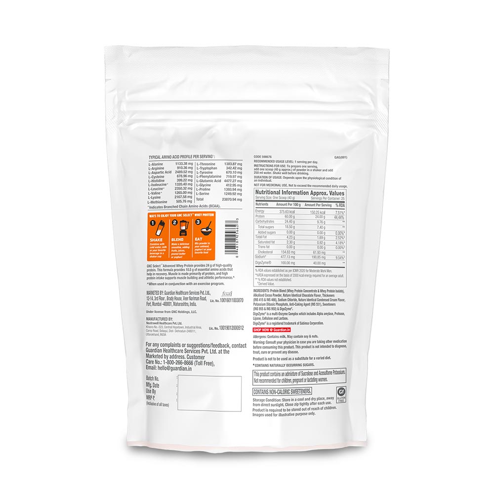 7 - GNC Select Advanced Whey Protein,  2.2 lb  Chocolate 