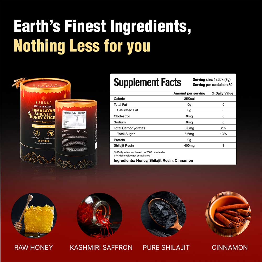3 - Bargad Himalayan Shilajit Honey Sticks Cinnamon Flavour,  30 Stick(s) 
