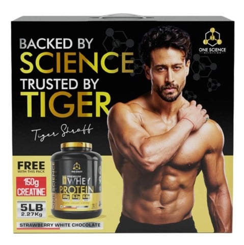 1 - One Science 100% Premium Whey Protein,  5 lb  Strawberry White Chocolate - with Free 150g Creatine 