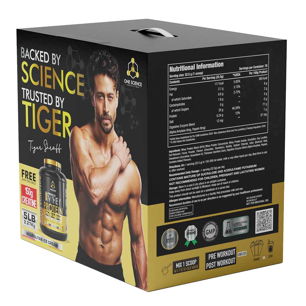 4 - One Science 100% Premium Whey Protein,  5 lb  Neapolitan Ice Cream - with Free 150g Creatine 