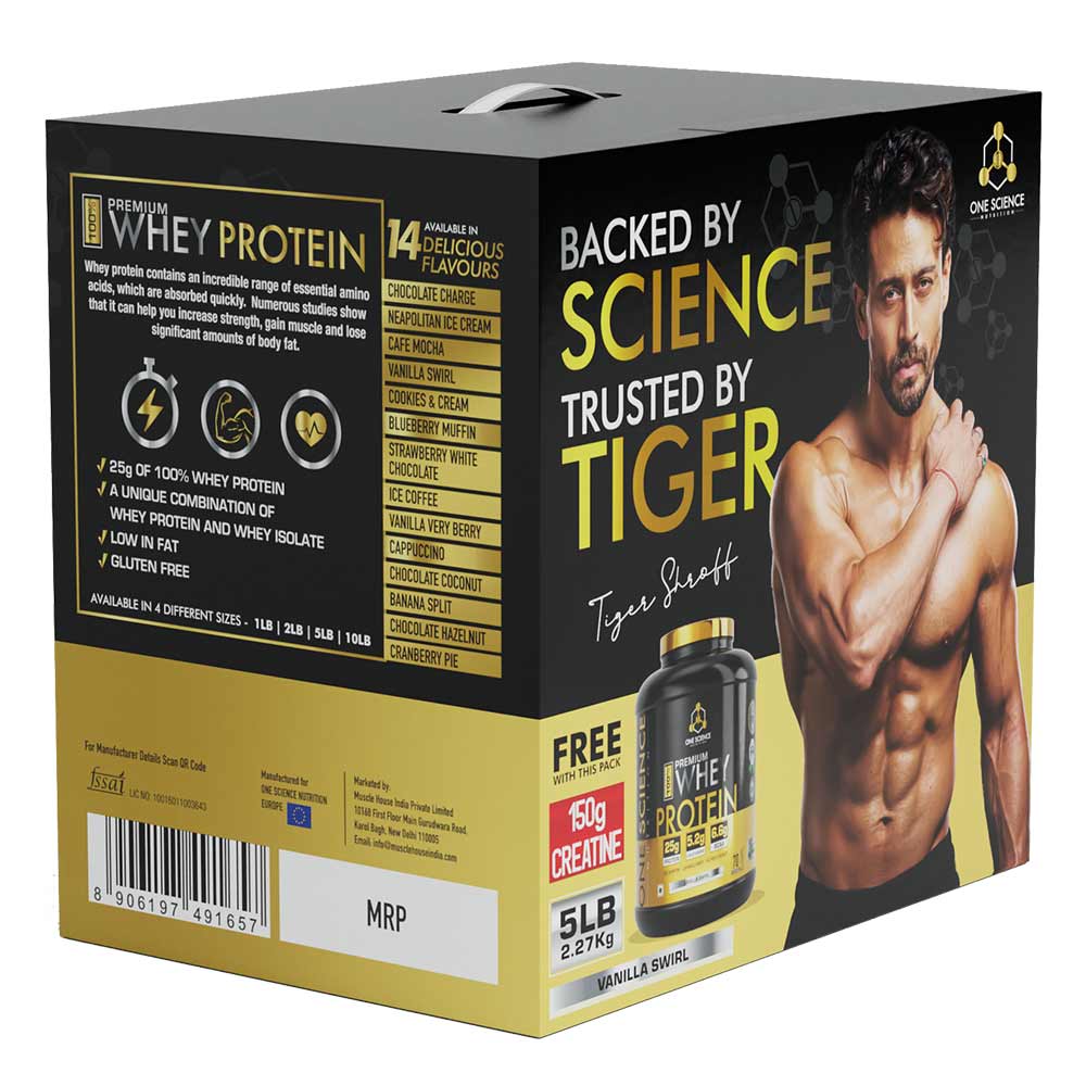 3 - One Science 100% Premium Whey Protein,  5 lb  Vanilla Swirl - with Free 150g Creatine 