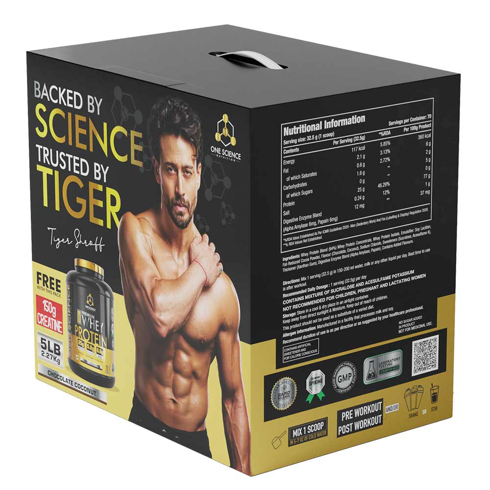 4 - One Science 100% Premium Whey Protein,  5 lb  Chocolate Coconut - with Free 150g Creatine 