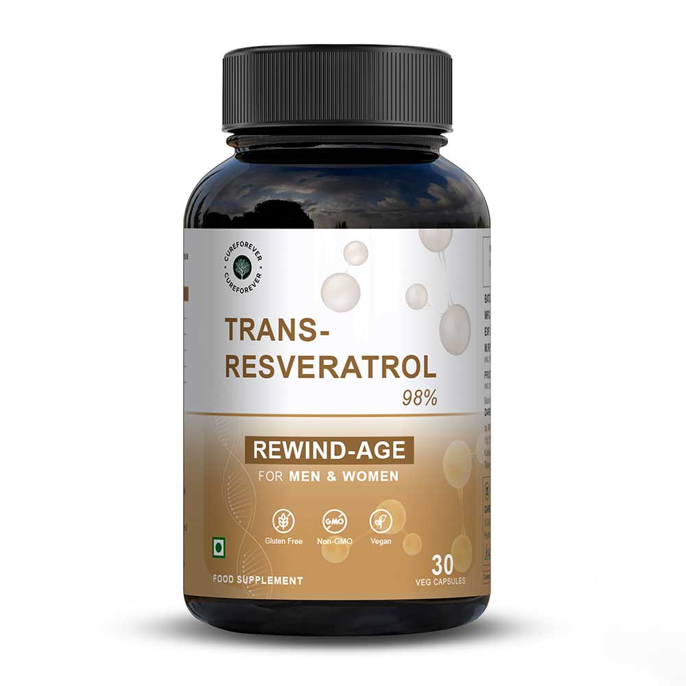 1 - CUREFOREVER Trans-Resveratrol 98% 250mg,  30 veggie capsule(s) 