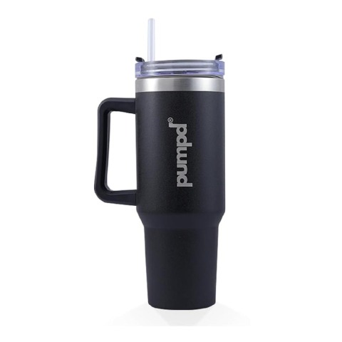 1 - Pumpd Chugger Tumbler with Straw, Cap & Holder,  Black  1.2 L 