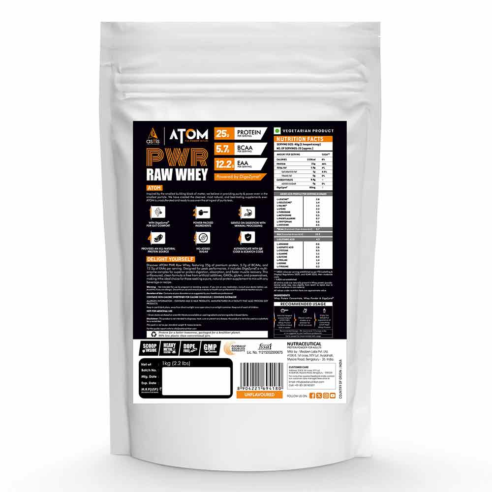 1 - AS-IT-IS Nutrition ATOM PWR Raw Whey,  2.2 lb  Unflavoured 