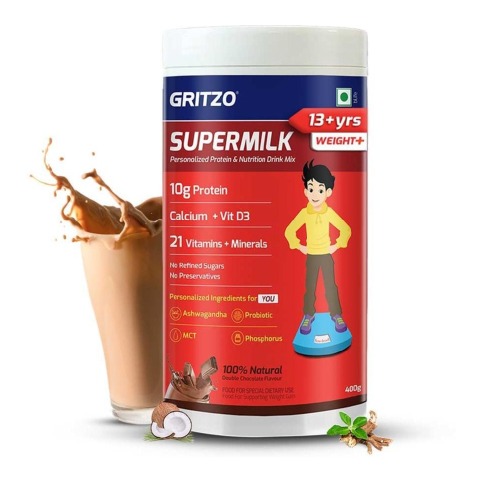 9 - Gritzo Supermilk Personalized Protein & Nutrition Drink 13+yrs Boys Weight + OP,  400 g  Double Chocolate 