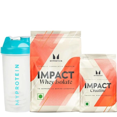 1 - Myprotein Impact Whey Isolate 2.2 lb Mango & Impact Creatine,  0.55 lb  Unflavoured with Shaker 600 ml White 