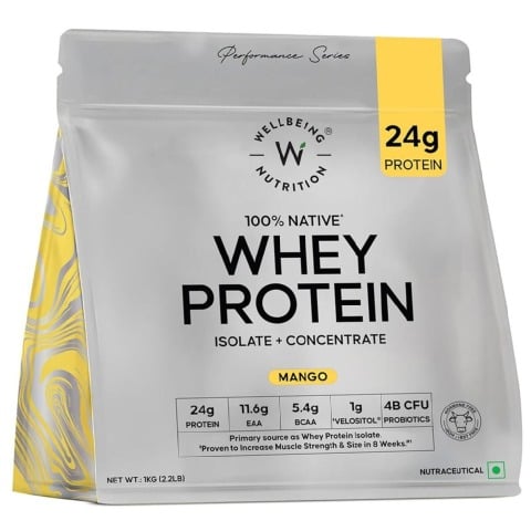 1 - Wellbeing Nutrition 100% Native Whey Protein Isolate + Concentrate,  2.2 lb  Mango 