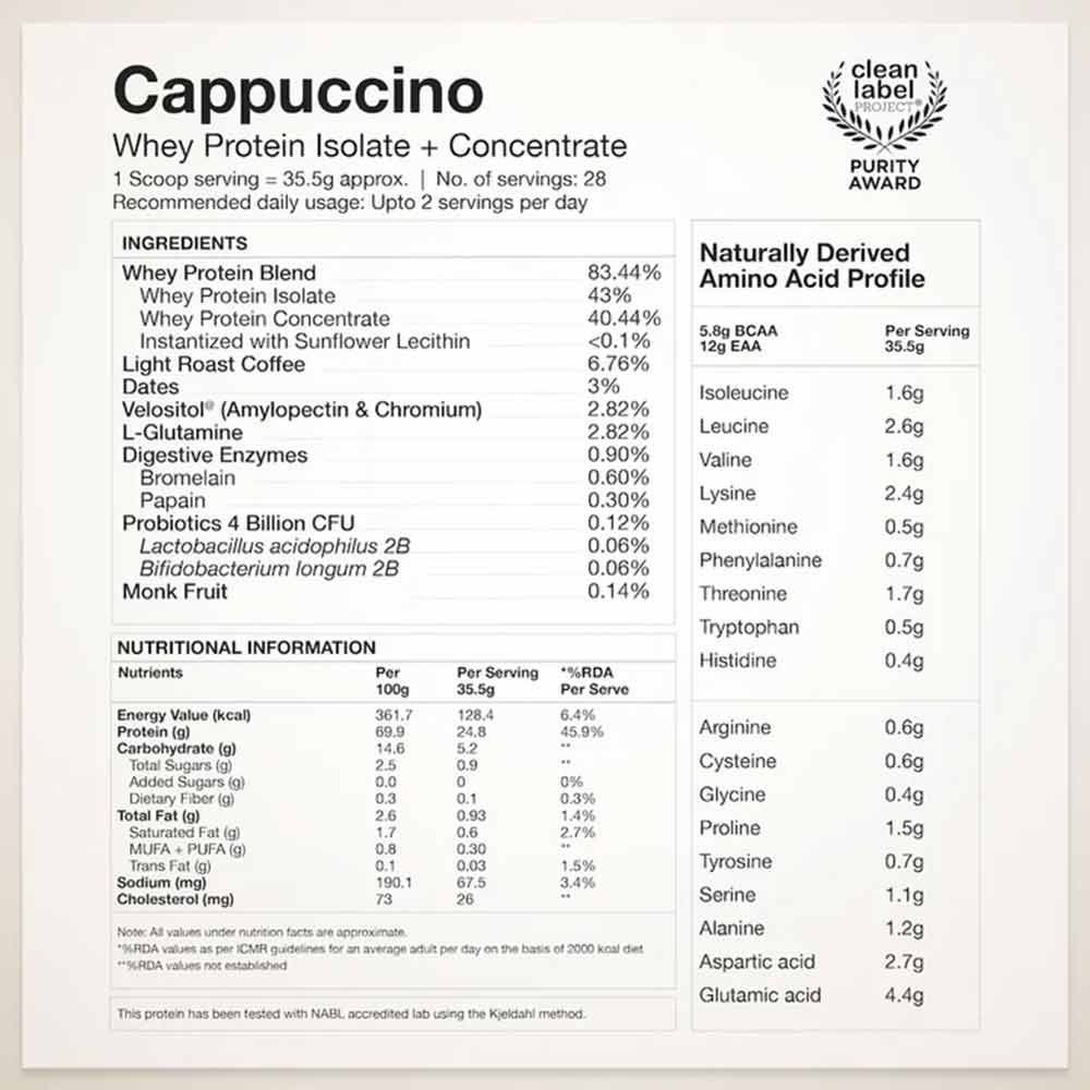 3 - Wellbeing Nutrition 100% Native Whey Protein Isolate + Concentrate,  2.2 lb  Cappuccino 