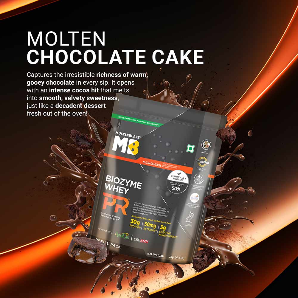 4 - MuscleBlaze Biozyme Whey PR,  4.4 lb  Refill Pouch Molten Chocolate Cake