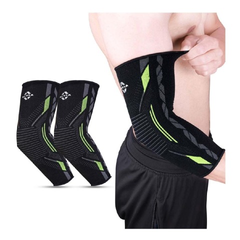 1 - Nivia Knitted Elbow Support,  Black/Green  Small 